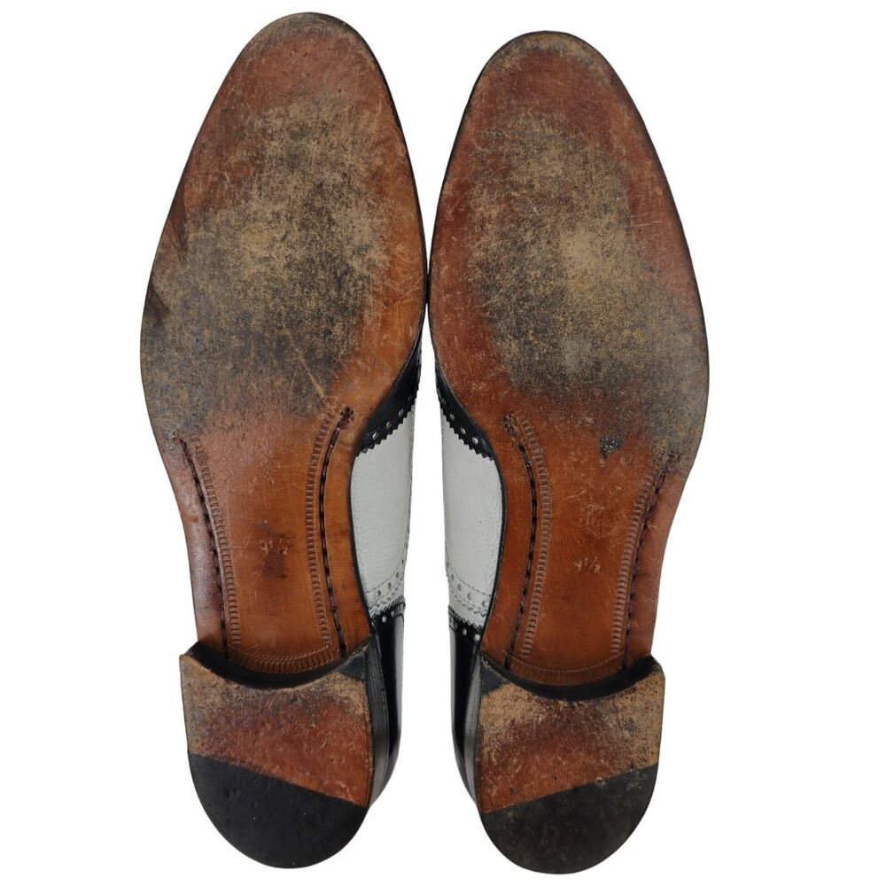 Vintage Bespoke Cole Haan Black White Leather Spectators 9.5 Italian Dress Shoes - Picture 4 of 15
